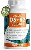 Vitamin D3 K2 VEGAN - 180 Tabletten mit 5000 IE D3 + 200 mcg K2 (MK7) - Vitamin D3 hochdosiert und vegan + Vitamin K2 in bioaktiver MK7-Form - laborgeprüft mit Zertifikat - Vorratspack: 180 Tabletten