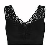 UnsichtBra Spitzen Bustier Damen BH ohne Buegel | Wohlfühl Bustier Top mit feiner Spitze | Bügelloser Soft Bra | Schlaf Still Büstiers (l_s1p)(L)