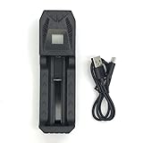 AA AAA 18650 Akku Batterieladegerät, 1 Slot Smart Universal Ladegerät mit LCD Display Schnellladung für 26650 21700 32650 16340 14500 18350 18500 AA AAA (mit USB-C Kabel)