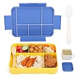 BELLE VOUS Brotdose Blau mit 6 Fächern & Besteck - 1330 ml Auslaufsichere Bento Box - Lunchbox Mikrowellengeeignet & Spülmaschinenfest - BPA-Freie Mittagessen Box für Schule, Büro & Unterwegs