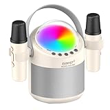 EVINYEP Portabelles Karaoke Maschine, 15W Tiefer Bass Mini Karaoke Lautsprecher mit 2 Kabellosen Mikrofonen, LED Party Lichtern, 5 Toneffekten, Perfekte Singing Geschenke für Kinder und Erwachsene