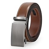 LEACOOLKEY Herren-Ledergürtel mit automatischer Schiebeschließe für Herren-Kleid, Breite 3,5 cm, braun, 130cm(Misura vita 105cm-119cm)