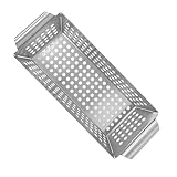 TOBBOMEY Edelstahl Grillkorb mit Lüftungslöchern Doppeltem Griff Multifunktionale Grillschale für Gasgrill Tragbarer Bbq Grillkorb für Gleichmäßiges Garen und Sicheres Wenden