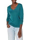Amazon Essentials Damen Regular-Fit Leichter Langarm-Pullover V-Ausschnitt (In Übergröße Erhältlich), Grünblau Meliert, XL