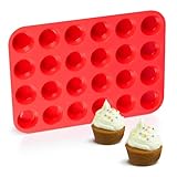 Mini Muffinform Silikon, Rot Muffinform Silikon für 24 Muffins, Ø 4,5 cm x 2,3 cm Mini Muffins Backform, Antihaft Minimuffinform, Cupcake Formen