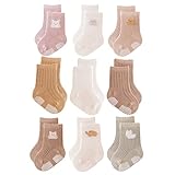 J Poqobog Rutschfeste Socken für Baby Mädchen Jungen 9 Paar Kinder Anti Rutsch abs Socken Sportsocken Stoppersocken (3-12 Monate,Mädchen-9P)