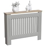 Vida Designs Arlington Heizkörperabdeckung, modern, grau lackiert, MDF-Schrank, Lamellen, Rillen, oberes Regal aus Holz, mittelgroß