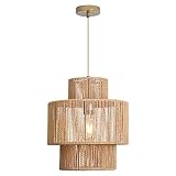 FORCOSO Hängelampe Rattan - Pendelleuchte Esstisch Boho Style Vintage Hängeleuchte Geflochten E27 Deckenlampe Rattan für Schlafzimmer Wohnzimmer Esszimmer(Ø32cm)