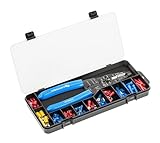 Högert Technik - Crimpzange 0,5 – 6 mm2 für Kabelschuhe mit Abisolierer + Verbinder, 86 Stück | aus Kohlenstoffstahl