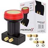 Premium X Twin LNB - 2Fach - Extrem Hitzebeständig - für 2 Teilnehmer - 4K Full HD - mit Wetterschutz für Satellitenschüssel Receiver Digital - Schwarz - inklusive 4X F-Stecker
