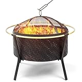 Garten Feuerschale mit Funkenschutz und Schürhaken Ø68cm,Feuerstelle Feuerkorb Feuerschalen für den Garten Terrasse ,Wärme Wundervoll Gesellige, Antik Rost Optik