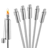Froadp 6er Set Gartenfackeln für Draußen Öl 330ml Fackeln aus Edelstahl 115 cm Hoch Ölfackeln Lange Brenndauer Gartenfackel für Paraffinöl Pflanzenöl Citronellaöl Kerosin (Silber)