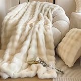 Kuscheldecke Flauschig Kaninchen Plüsch Decke Kunstfell Warme Überwurfdecke Sofadecke Vielseitig Blanket für Couch Bett Sofa (Weiß, 130 * 160cm)