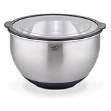 GSW Servierschüssel Primo 24 cm, Hochwertige Edelstahl Rühr- & Salatschüssel mit luftdichtem Deckel, Teigschüssel, Küchenschüssel & Servierschale, 4.8 L, Silber