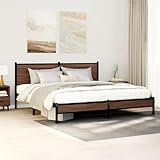 HaoChrymec Metallbett ohne Matratze, Stahl & Holzwerkstoff, Modernes Design mit Stauraum, bettrahmen, doppelbett, Für Schlafzimmers, Braun Eichen-Optik, 180x200 cm