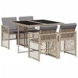 vidaXL Garten Essgruppe 5-TLG., Gartenmöbel Set mit Kissen, Gartengarnitur Tisch 4 Stühle, Sitzgruppe für Garten Terrasse, Beige Poly Rattan