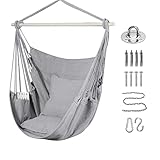 Goutime Schaukel Stuhl Große Hängematte Stuhl Weiche Baumwolle mit 2 Sitzkissen Kissen mit Tragetasche für Innen-/Außen-/Schlafzimmer Patio Garten Balkon, 150KG (Grau)