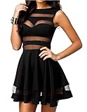 Zeagoo Damen Sexy Hohe Taille Partykleid Cocktailkleid Sommerkleid Bodycon MiniKleid mit Mesh Clubwear A-Linie Kleid M Schwarz