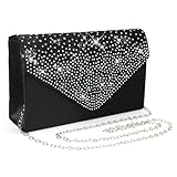 Pardofelis Abendtasche Damen Clutches, Glitzer Clutch Schwarz, Abendkleid Clutch Bag mit Abnehmbarer Kette Cross Body Bag, Kristall Diamant Elegante Abendtasche für Hochzeit Prom Party