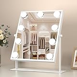 FUNTOUCH Hollywood Kosmetikspiegel mit Beleuchtung Groß, Schminkspiegel mit 9 LED Licht, 3 Farbtemperatur Verstellbares , 360° Drehung, Touch Steuerung, Plug-in, Kosmetischer Tischspiegel (weiß)