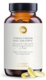 SUNDAY NATURAL® Omega 3 Vegan Forte - 120 Softgel Kapseln - 2.000 mg Algenöl pro Tagesdosis: 700 mg DHA + 360 mg EPA - Omega 3 Kapseln hochdosiert - Laborgeprüft