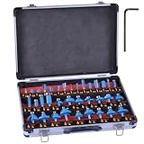 35 tlg Fräser Set für Oberfräsen - Geeignet für 8mm Schaft, Hartmetall Fräser, Holzfräser Holzbearbeitungswerkzeuge, mit Holzkiste, für Hart- und Weichholz