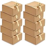 Etercycle 10 Stück Geschenkbox Großes, Kraft Geschenkboxen mit Bogen Band, 20x20x10cm Geschenkkartons Quadratisch für Geschenke, Party, Geburtstag, Hochzeit (Braun)