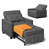 Xbro 3-in-1 Schlaferstuhl, umwandelbares Sesselbett, Schlaferstuhl mit Bettfunktion, verstellbares Sofa Bett mit Kissen und Seitentasche, Sessel mit Schlaffunktion für kleine Wohnung (Dunkelgrau)