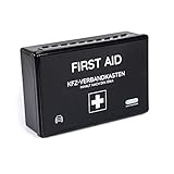 FLEXEO KFZ-Verbandkasten DIN 13164:2022 - Verbandskasten Auto - Erste Hilfe Kasten Auto - Verbandkasten PKW - Motorrad - Erste Hilfe Set Auto - Schwarz (1 Stück)