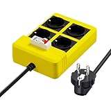 RCD Steckdosenleiste mit FI Schutzschalter, SAFEMORE 4-Fach Mehrfachsteckdosen mit 16A FI Schalter, FI Steckdoses mit 30mA RCBO Leistungsschalter (typ A, Kurve C), Gelb