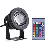 Fydun Underwater Light Lamp 10W 12V Unterwasser Spot RGB wasserdichte LED-Lampe Unterwasserleuchte mit Fernbedienung Teichbeleuchtung Aquarium (Schwarze Muschel)