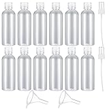 PIANKEKE 12 Stück Reiseflaschen Set, 100ml Leere Plastikflasche, Kosmetikflaschen mit 2 Düsen und 2 Kleinem Trichter, Kosmetik Reisebehälter, für Flugreisen, Shampoo, Lotion Duschgel