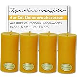 Figura Santa® BIENENWACHSKERZEN - 4 schlanke Stumpenkerzen aus 100% Bienenwachs - Adventskerzen Weihnachtskerzen Honigkerzen 4er Set H9,5cm x Ø4cm Lange Brenndauer
