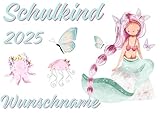 Personalisierbares Bügelbild Set für Textilien,Schulkind 2025,Wunschname,personalisiert,Kinder,Einschulung,Meerjungfrau,Schmetterling,Schulstart,Mermaid,Oktopus,Schule,T-Shirts,Turnbeutel,Schultüten