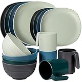 Greentainer Geschirrset aus PP (16pcs) | Leichtes & Unzerbrechliches Geschirrservice für Kinder & Erwachsene,Tafel-Kombiservice mit 4 Speiseteller, 4 Dessertteller, 4 Schüsseln,4 Tasse für 4 Personen