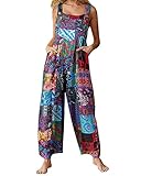 Acrawnni Damen Latzhose Vintage Floral Gedruckt Lose Casual Baggy Ärmellos Overall Lang Jumpsuit Playsuit Hosen Romper (A-Blue, L)