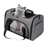 Bibykivn Atmungsaktive Katzentasche, Faltbare Katzentransportbox, Geeignet für Kleine und Mittelgroße Katzen und Hunde, Mehrere Öffnungen Oben, Vorne und an Den Seiten (Grau, L)