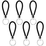 sebudion 6 Stück Geflochtene Leder Schlüsselanhänger, Schlüsselanhänger Leder Schlüsselring Unisex Schwarz für Auto, Motorrad, Haus, Fahrrad