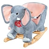 Deuba Spielwerk® Schaukeltier Elefant inkl. Sound Effekt Sicherheitsgurt Plüsch Schaukel Wippe Kinder Baby Spielzeug Balancetraining besonders weich Schaukelpferd