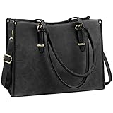 NUBILY Handtasche Damen Shopper Damen Groß Umhängetasche Laptoptasche 15.6 Zoll PU Leder Aktentasche Frauen Gross Arbeit Schule Business Tasche (Schwarz)