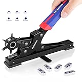 WORKPRO Lochzange für Leder Revolverlochzange Heavy Duty Gürtellochzange 6 Stanzgrößen 2-4.5mm Ledergürtel Puncher mit Boden für Uhrenarmbänder, Haustier Kragen, Taschen, Schuhe, DIY Haus und Handwerk