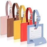 Cozary 5 Stück Kofferanhänger Quadrat, PU Leder Gepäckanhänger für Koffer mit Namenschild, Koffer Anhänger mit Verstellbarer Schnalle, Adressanhänger Koffer für Geschäftsreise, Flugreisen