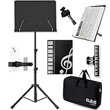 GLEAM Notenständer - Zweifachnutzung Tischbuchständer aus Metall mit Tragetasche, Mappe und Klammer 5 in 1