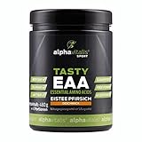 TASTY EAA Pulver hochdosiert - alle 8 essentiellen Aminosäuren inkl. BCAA - Amino Workout Getränkepulver mit Eistee Pfirsich Geschmack - vegan - 480g