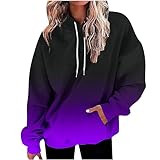 Übergroße Kapuzen-Sweatshirts für Damen, Farbverlaufsdruck, lange Ärmel, lockere Passform, Herbst-Sportbekleidung mit Tasche, 002 x Violett, M, 002 x Violett, 38