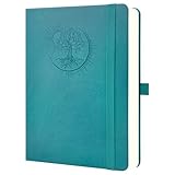 Mlife Notizbuch A5 mit Lebensbaum-Design – 360 Seiten,100g Papier,PU-Cover,elastisches Band,Stifthalter,3 Lesezeichen–Ideal für Beruf, Studium & Geschenk(Blaugrün)