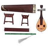 Hohopeti Chinesische Miniatur Musikinstrumente für Puppenhaus Traditionelle Pipa Guzheng mit Ständer und Mini Flöte Kunststoff Dekorativ für DIY Puppenzubehör Geschenkidee