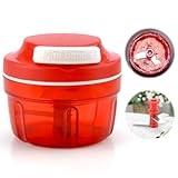 DAWRIS Zwiebelschneider Manuell Rot Zwiebel Zerkleinerer mit Seilzug Zwiebelhacker Küche Zwiebeln Schneider Onion Cutter Chopper Gemüseschneider Haushalt Gemüsehacker Shredder Fleischmixer