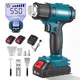 Yapasopu Akku Heißluftgebläse, mit 2 x 4,0 Ah Akkus, 50–550 °C Heißluftgebläse mit LCD Digitalanzeige, Kabelloses Kunststoffschweißgerät, inklusive 5 Düsen und 2 Schabern