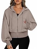 Jhsnjnr Hoodie Damen Reißverschluss Kurze Jacke Sweatshirt Einfarbig Langarm Zip Up Cropped Sweatjacke Kapuzenpullover